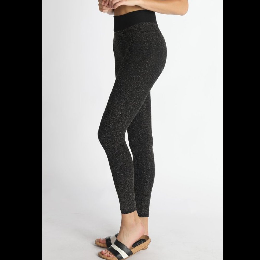 Amazing Black and Gold Demure Glitter Sparkle Leggings by Nikibiki